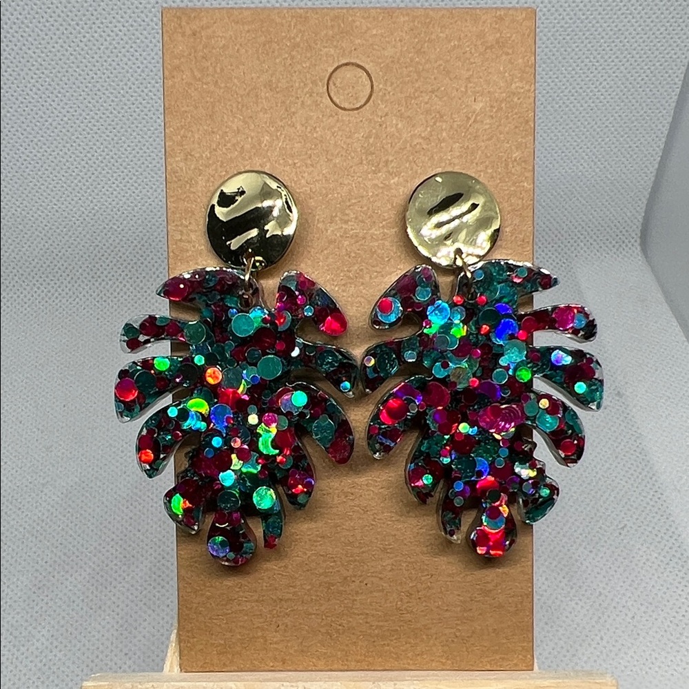 Colorful Sequin Leaf Earrings